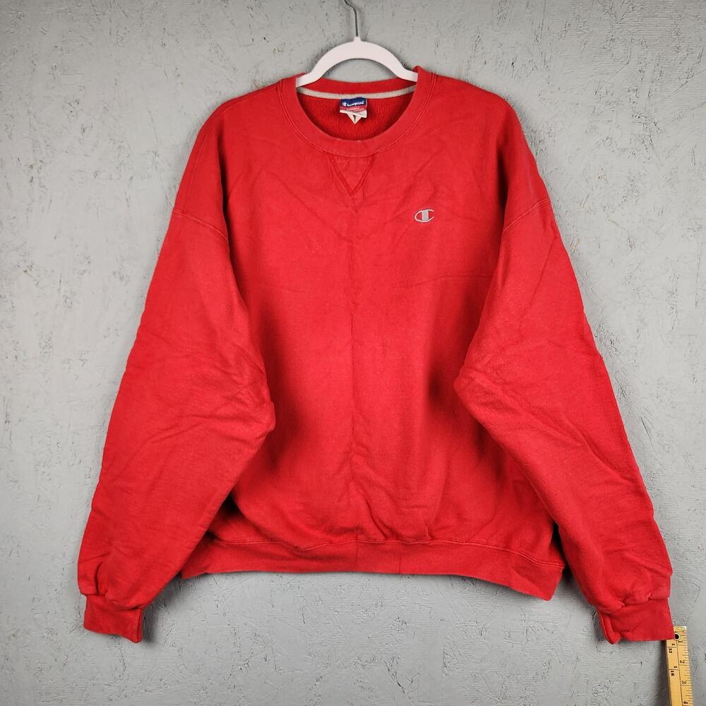 Vintage Champion Sweatshirt Mens 2XL Red Fleece Boxy Embroidered Logo 90s Street